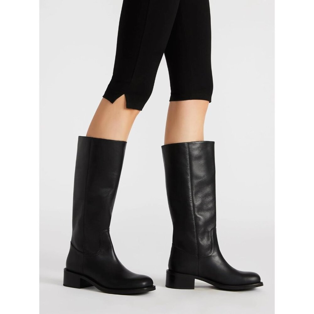 Knee High Boots Women Square Toe Chunky Block Heel Banana Campus Boot Wide Calf - Picture 2 of 6